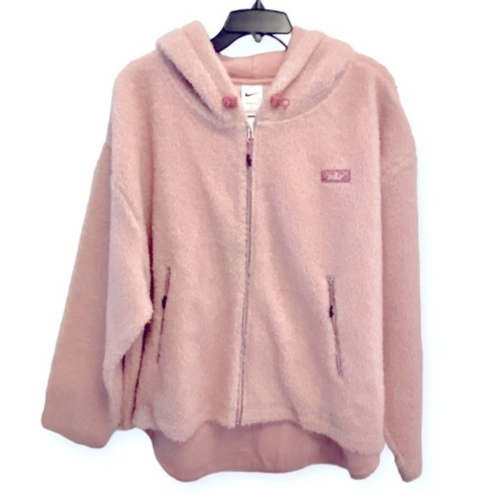 Nike Therma-Fit Faux Fur Full Zip Light Pink Hoodie Active Running Jacket 1X